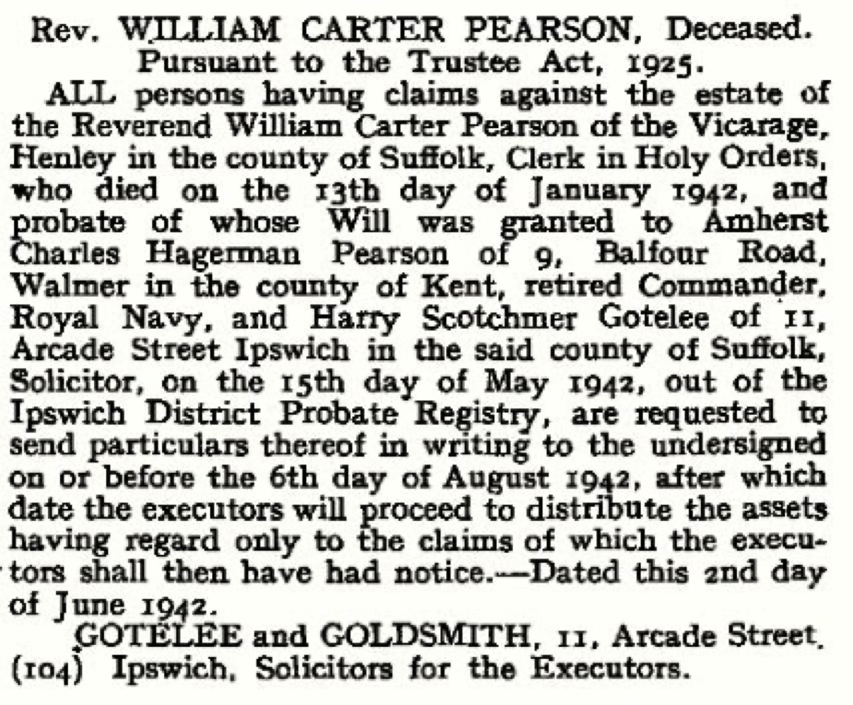 Obituary
The London Gazette, 5th June 1942